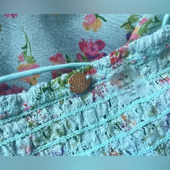 Free People One Adella Asymmetrical Slip Lace Ruffle Flowy Dress in Blue sz Med - Picture 12 of 12